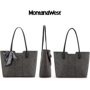 Ⓜ️Women's Dusty Grey Vegan Leather Tote Bag Top Handle Shoulder Satchel Purse